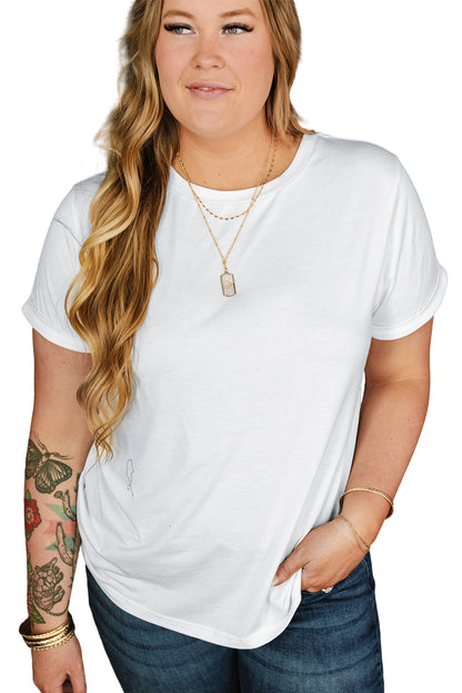 Chic white rolled sleeve plus size tee for effortless style