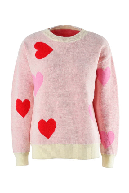 Heart Round Neck Droppped Shoulder Sweater.