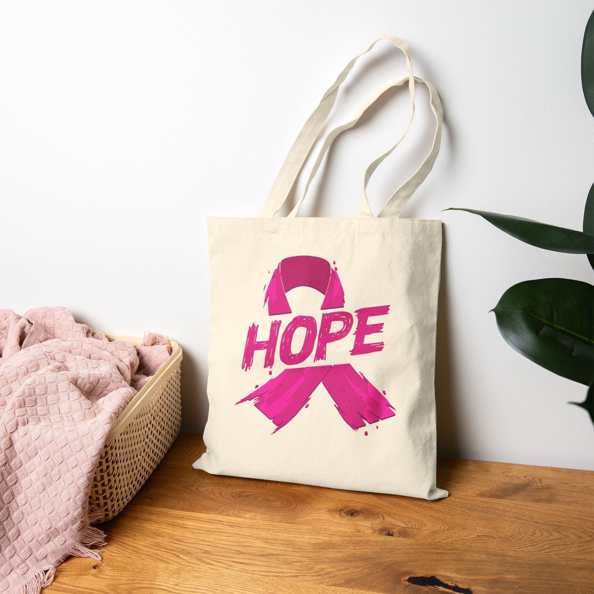 Breast Cancer Awareness Tote Bag Eco Friendly Cotton Tote Pink Ribbon Hope Design For Support Gift And Shopping Coco’s Tee Boutique