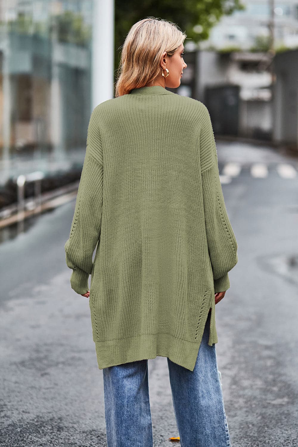 Open Front Dropped Shoulder Longline Cardigan.