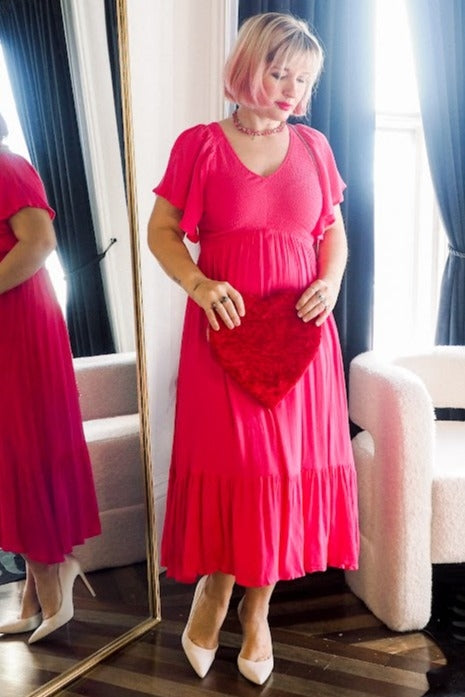 Fuchsia Smocked Ruffle Dress PinkBlush