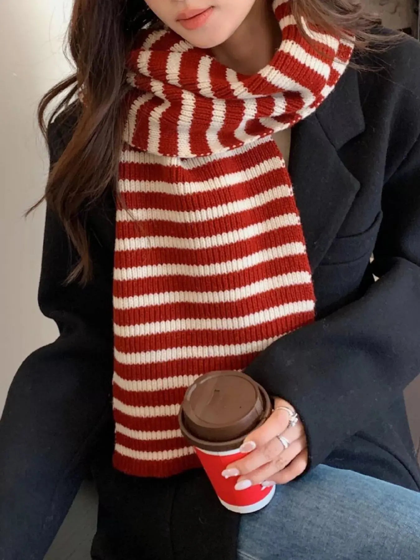 100% Wool Striped Knitted Winter Scarf Simply Love
