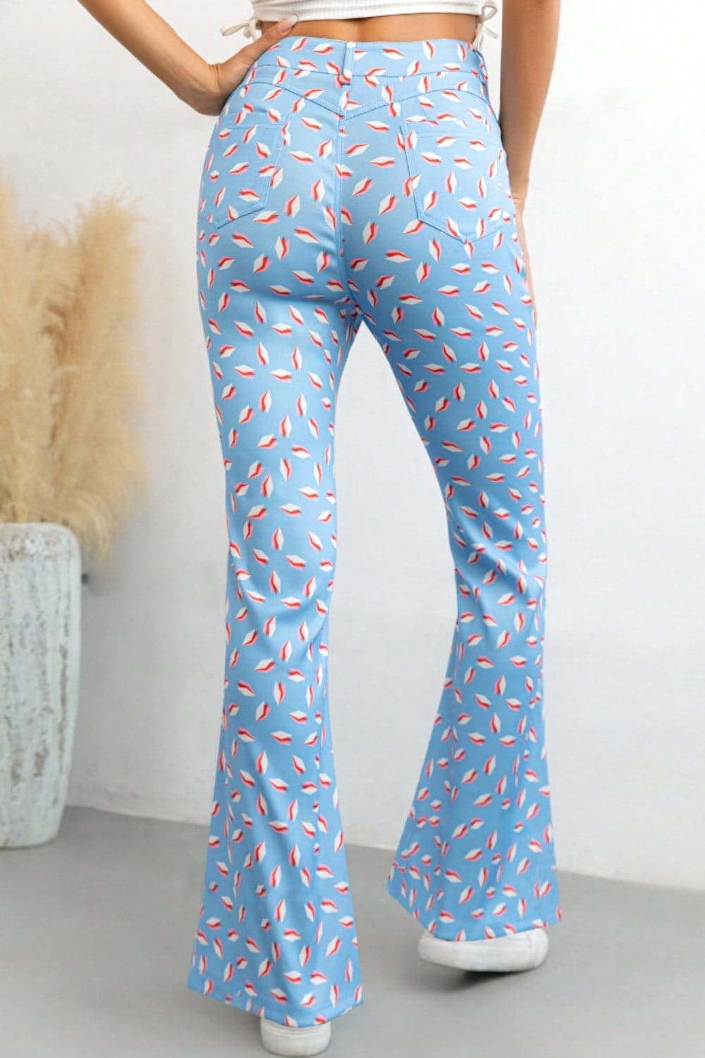 Chic printed high waist flare trousers with convenient pockets