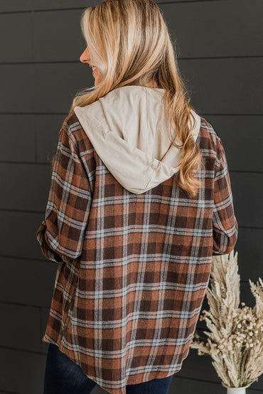 Cozy plaid hooded jacket in brown