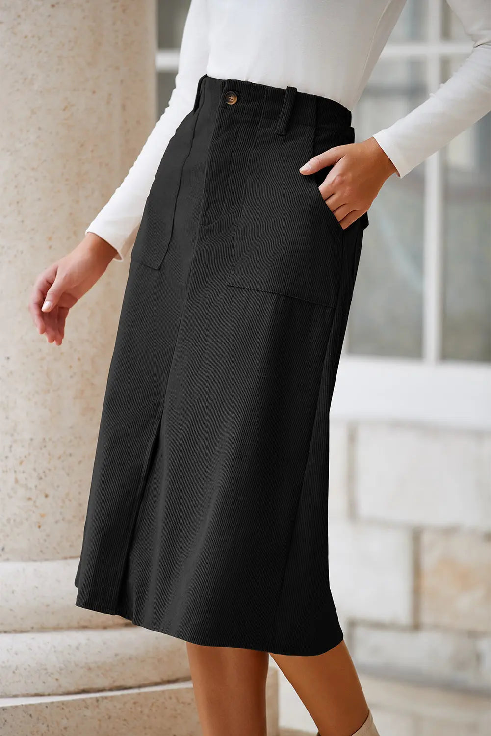 Black Front Slit High Waist Midi Skirt For Women Casual Elegant Dear-Lover Dropshipping