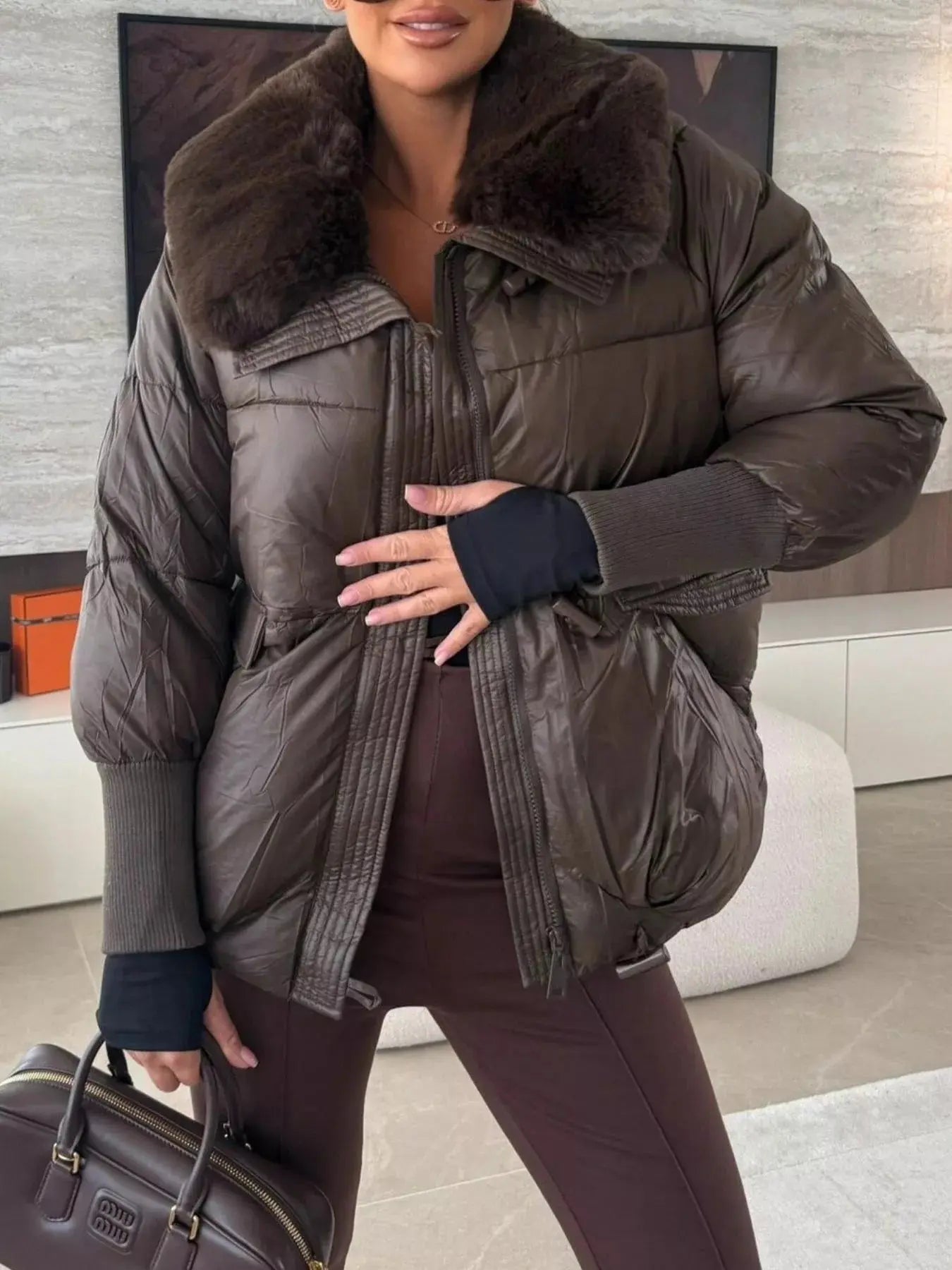Fur Collar Padded Puffer Jacket Simply Love