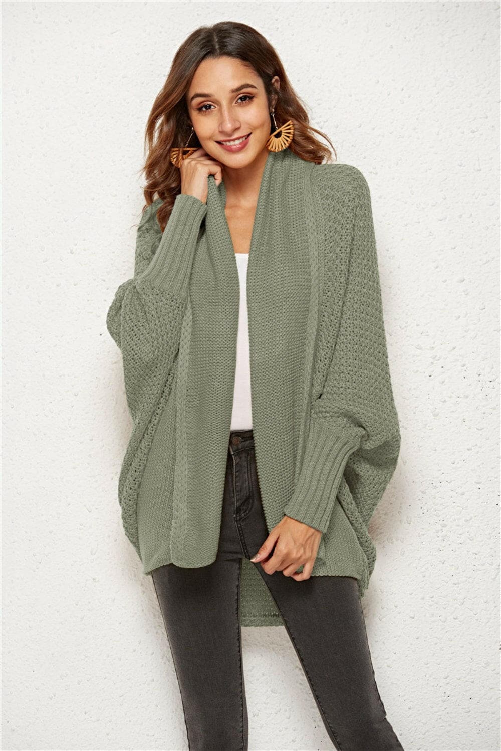 Open Front Batwing Sleeve Cardigan.