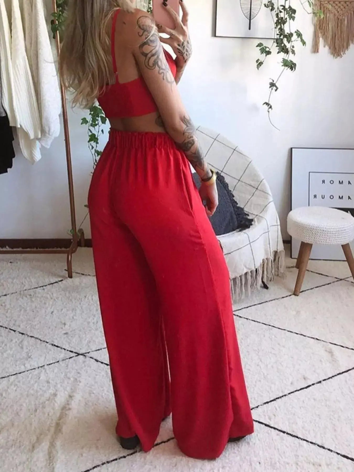 Boho Butterfly Print Top and Pants Set Simply Love