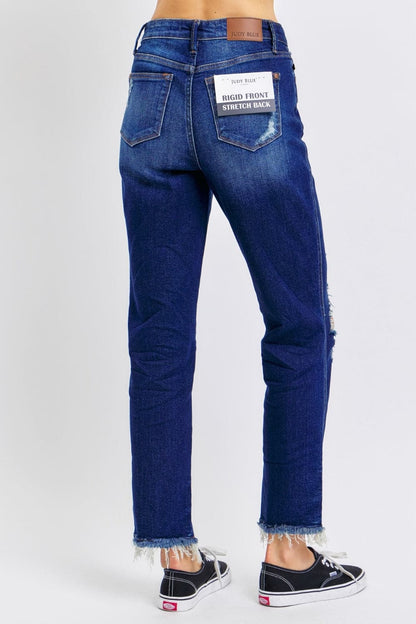 Judy Blue Full Size High Waist Rigid Magic Heavy Destroy Straight Jeans.