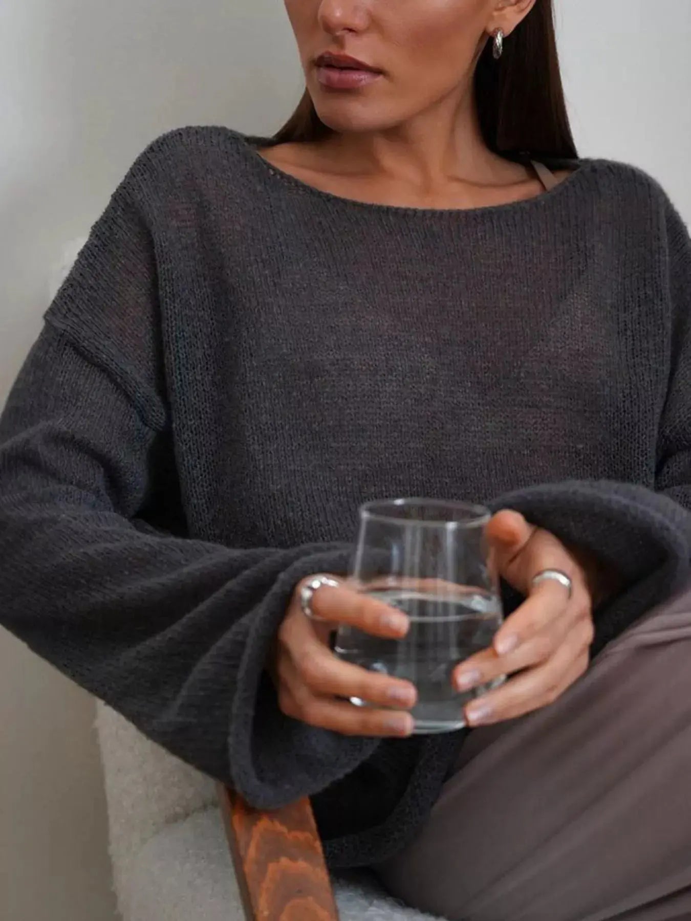 Boat Neck Dropped Shoulder Sweater Simply Love