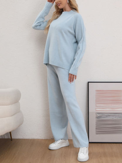 Cozy Mock Neck Sweater Set with Long Sleeves and Pants