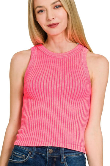 Zenana Ribbed Washed Seamless Tank Top - Love Salve 