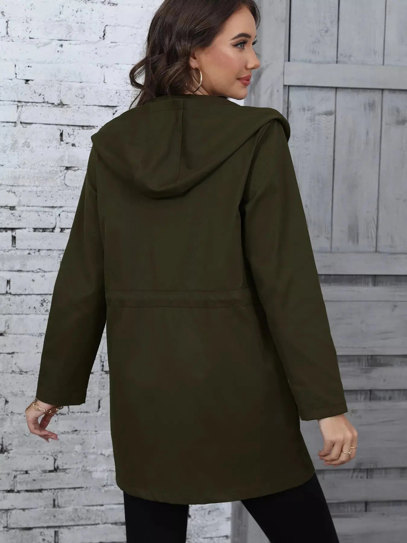 Hooded Drawstring Waist Casual Outerwear Simply Love