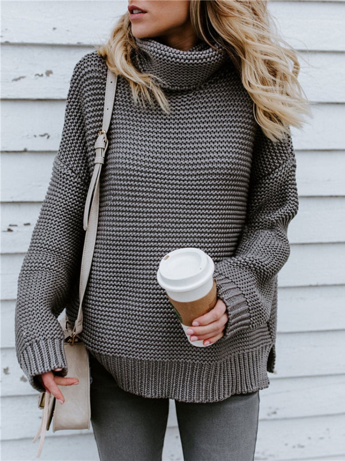 Turtleneck Dropped Shoulder Sweater.