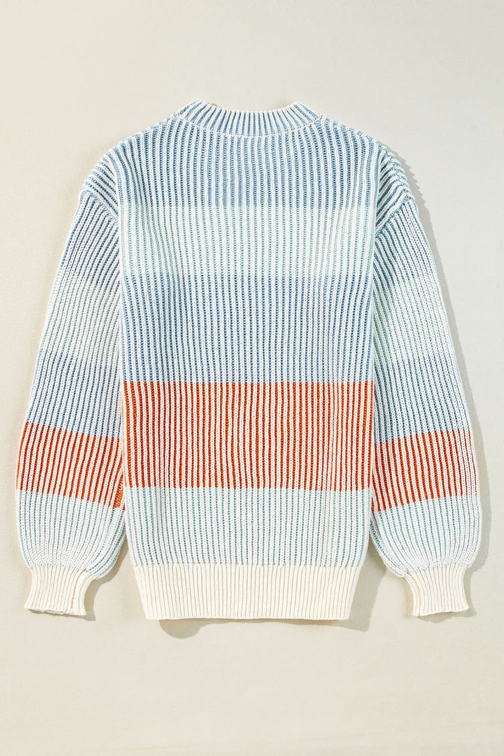 Striped Color Block Round Neck Long Sleeve Sweater