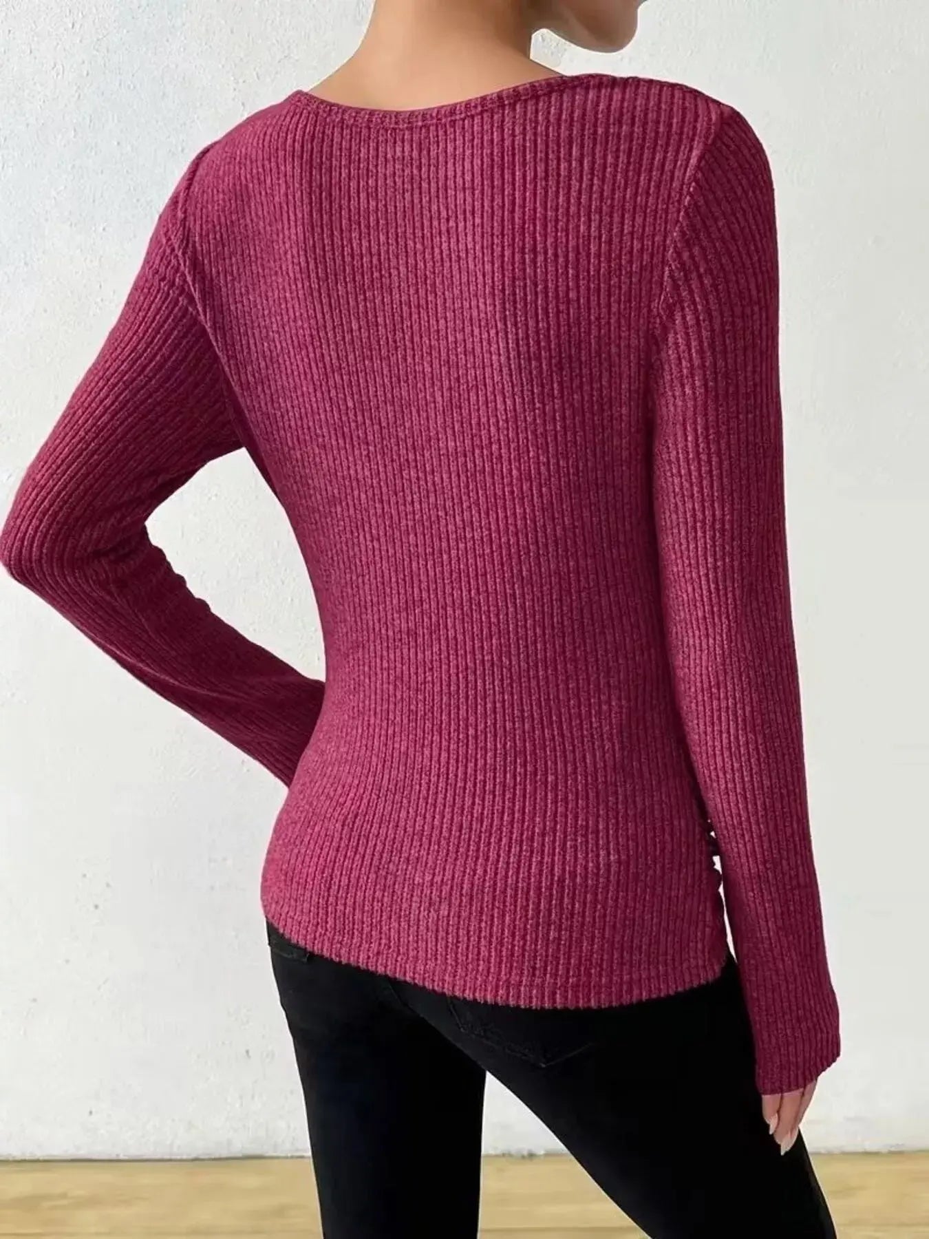 Cowl Neck Ribbed Knit Top Simply Love