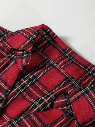 Plaid Shirt Collar Half Button Ruffle Hem Long Sleeve Mini Dress Simply Love