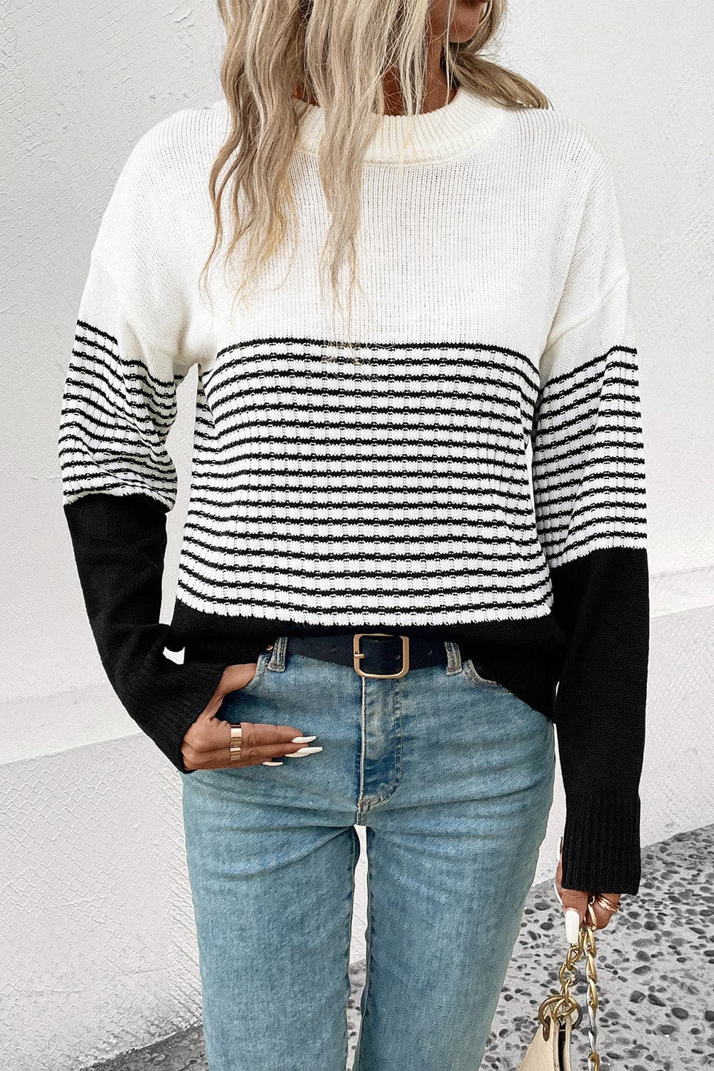 Striped Drop Shoulder Sweater.