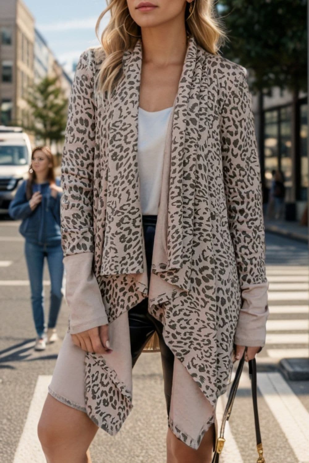 Leopard Open Front Long Sleeve Cover-Up.