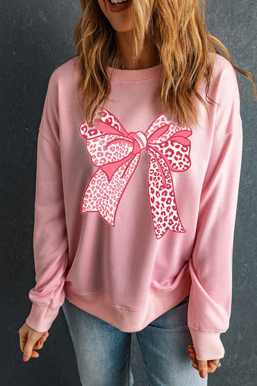 Bow Graphic Round Neck Long Sleeve Sweatshirt.