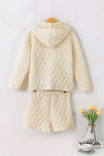 Quilted Drawstring Hoodie and Shorts Lounge Set