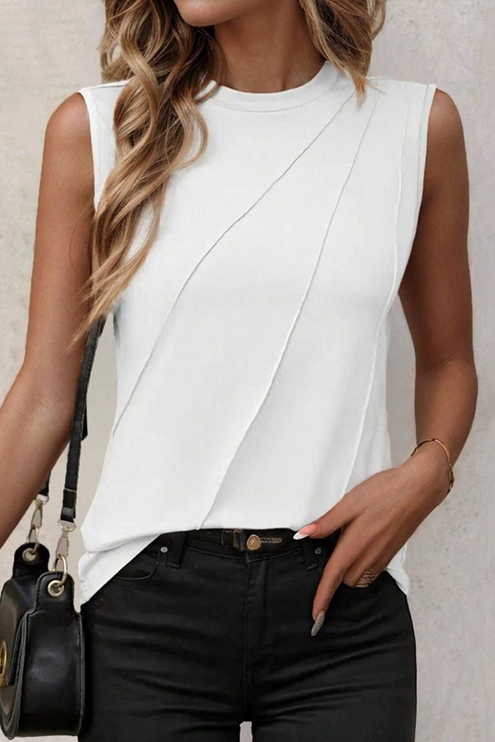 Elevated elegance: White pleated sleeveless tank top