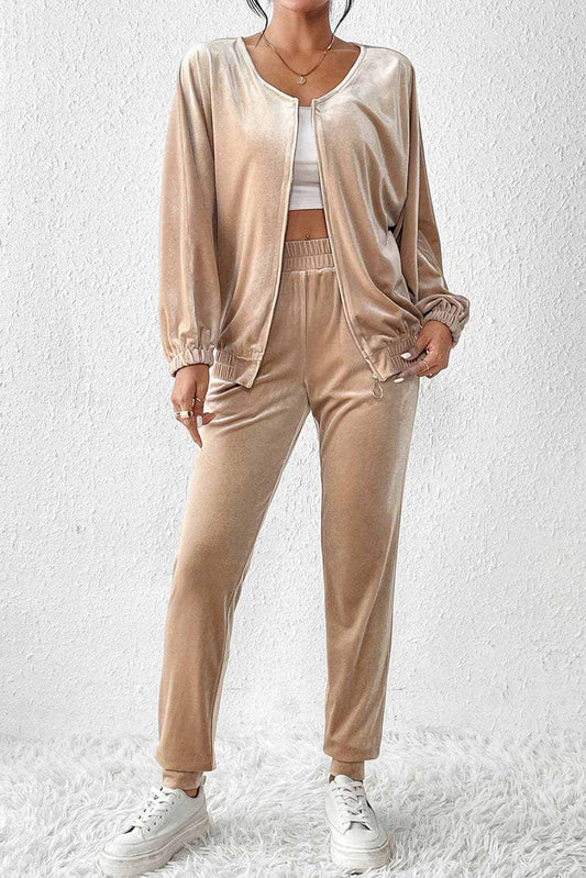 Cozy zip-up lounge set, 2 pieces - Love Salve 