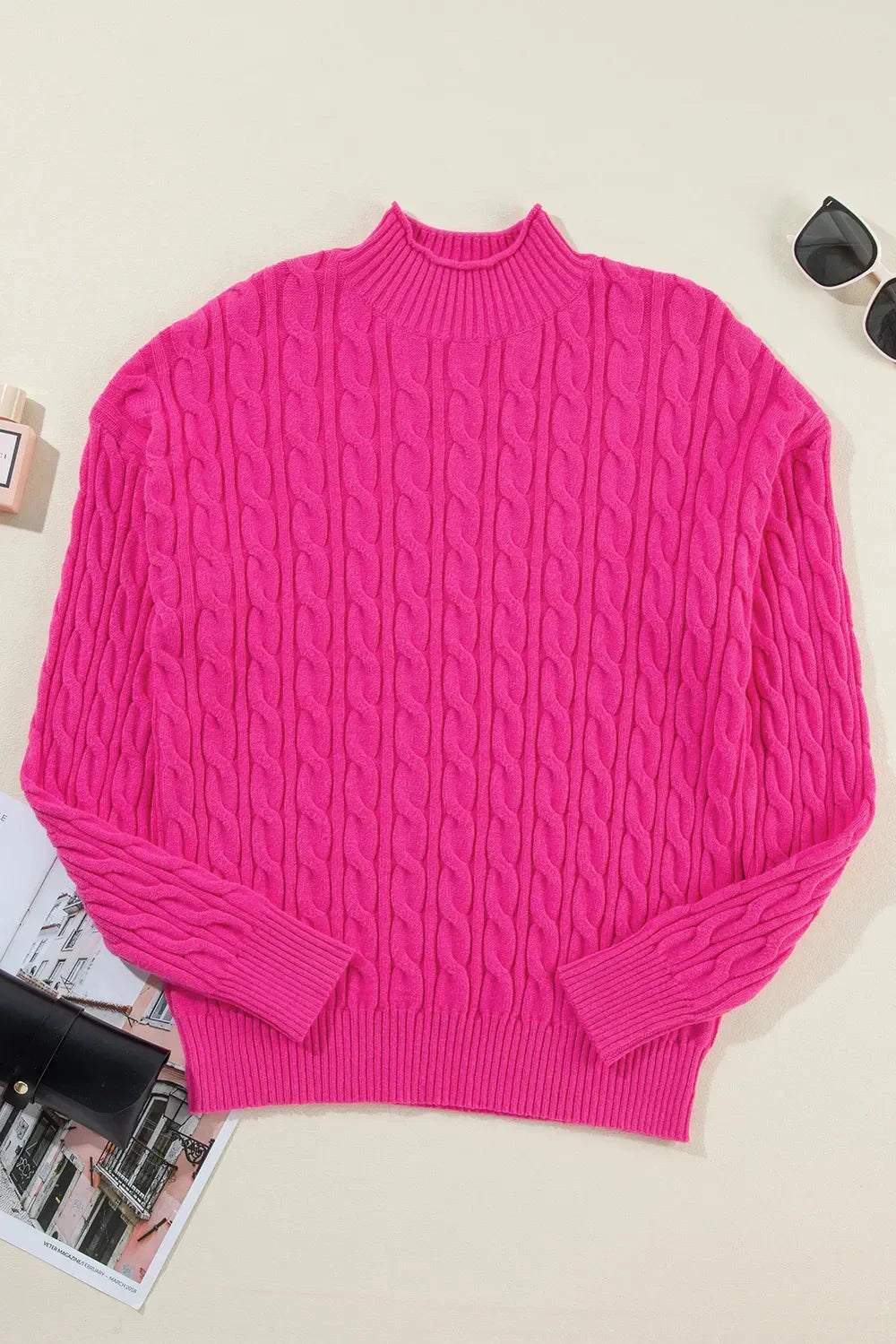 Cable-Knit Mock Neck Long Sleeve Sweater Coco’s Tee Boutique