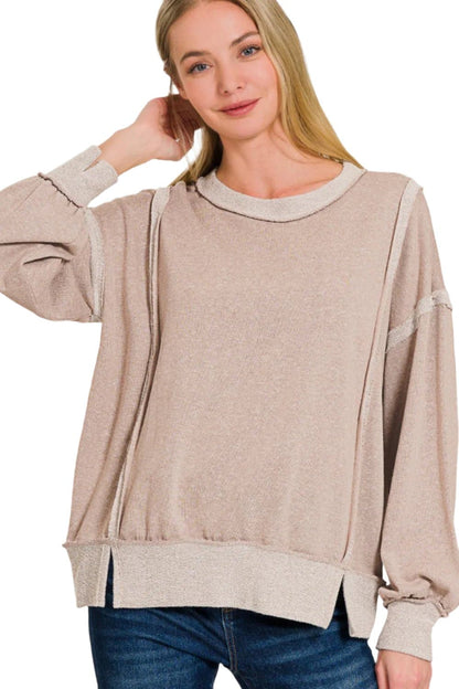 Zenana Washed Exposed-Seam Sweatshirt.