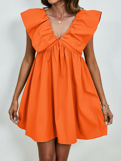 V-Neck Cap Sleeve Mini DressUpgrade Your Style with Our V-Neck Cap Sleeve Mini Dress
 Step out in confidence and elegance with our V-Neck Cap Sleeve Mini Dress, a versatile piece that effortlesLove Salve -Neck Cap Sleeve Mini Dress