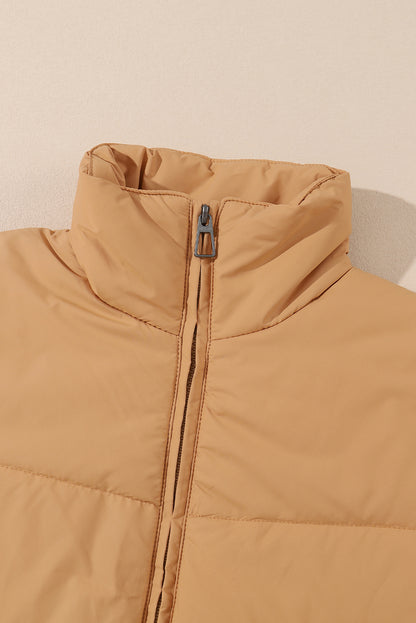 Cozy brown puffer coat with zip pockets