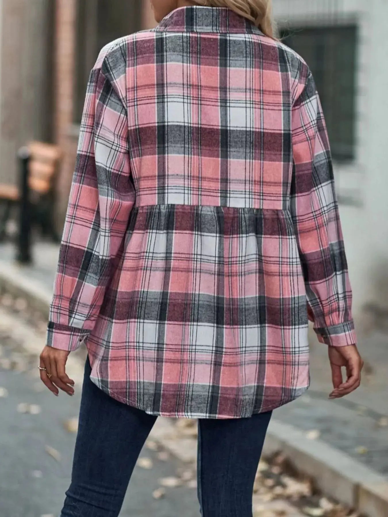 Plaid Button-Down Long Sleeve Shirt Simply Love