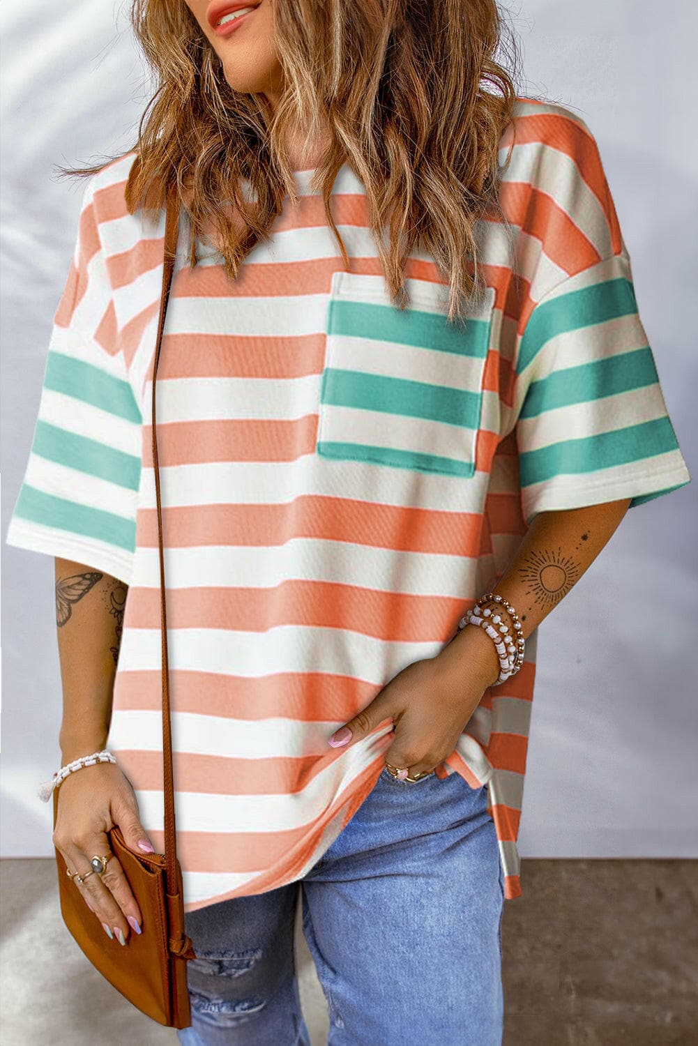 Striped Round Neck Half Sleeve T-Shirt.