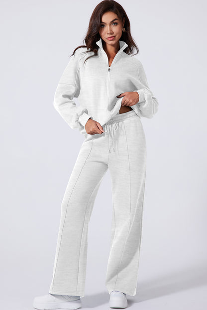 Light Grey Drop Shoulder Zip Jacket Drawstring Pants Set
