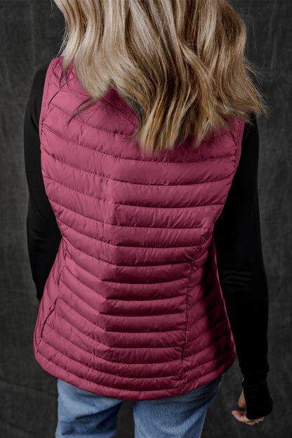 Burgundy Puffer Vest - Zipped & Stylish