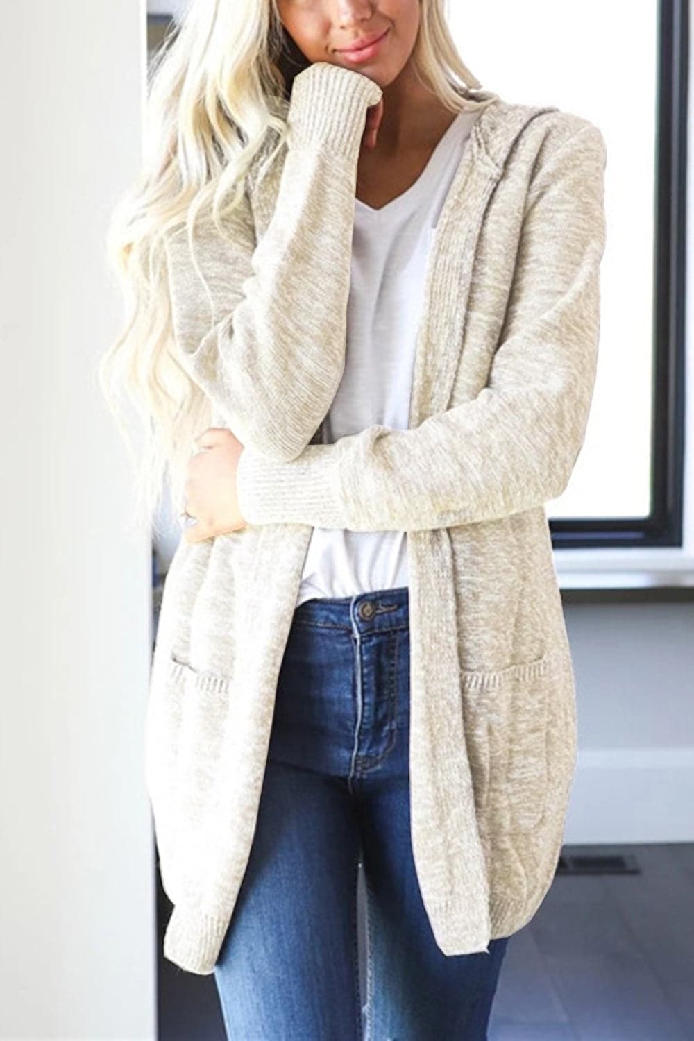 Heathered Open Front Cardigan with Pockets.