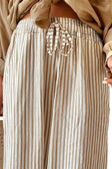 Pocketed Striped Wide Leg Pants.