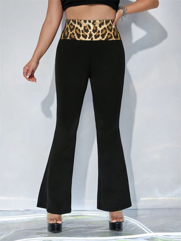 Leopard Print High Rise Flared Trousers