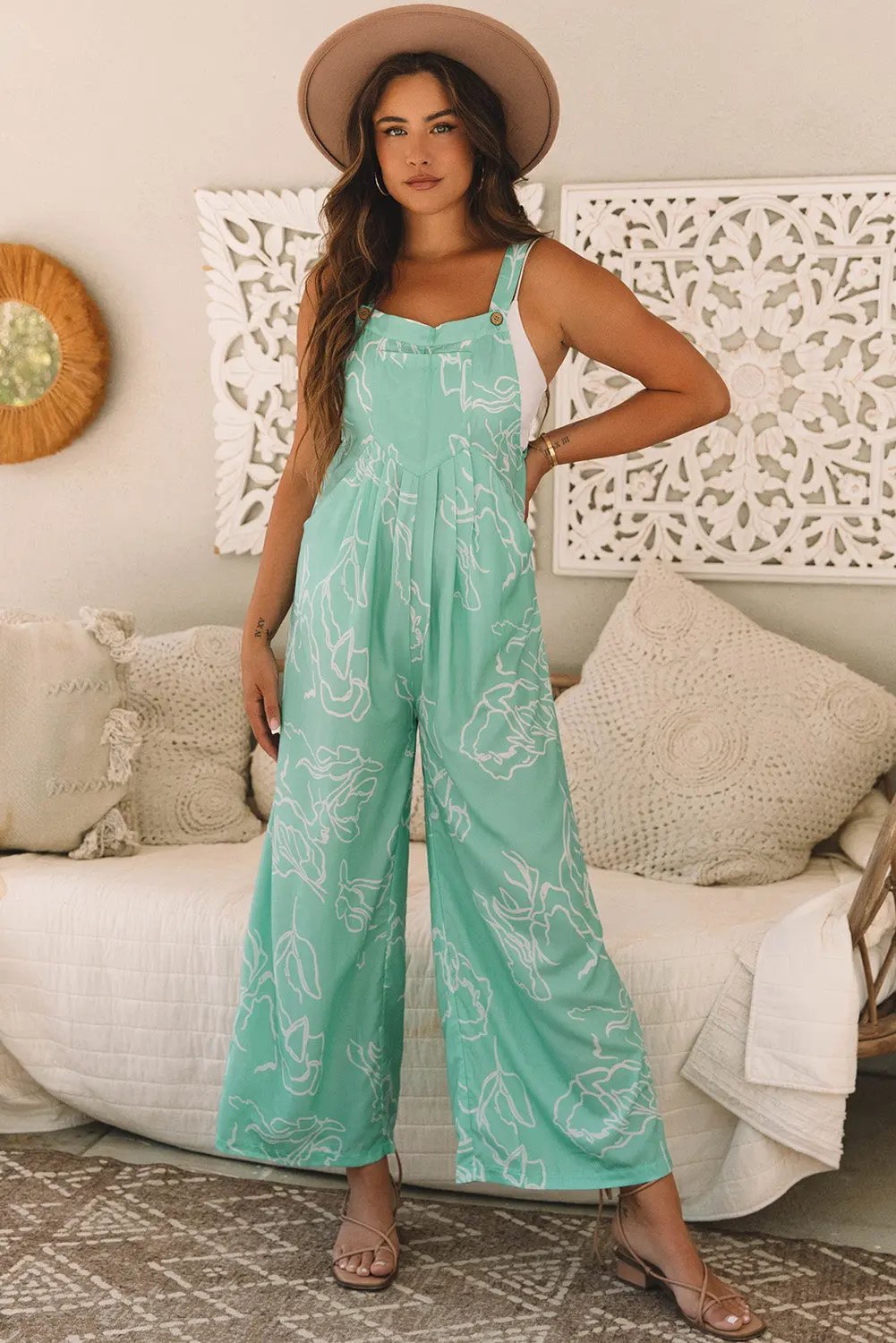 Lorelai Wide Leg Overalls for Women Stylish Printed Jumpsuit - Love Salve 