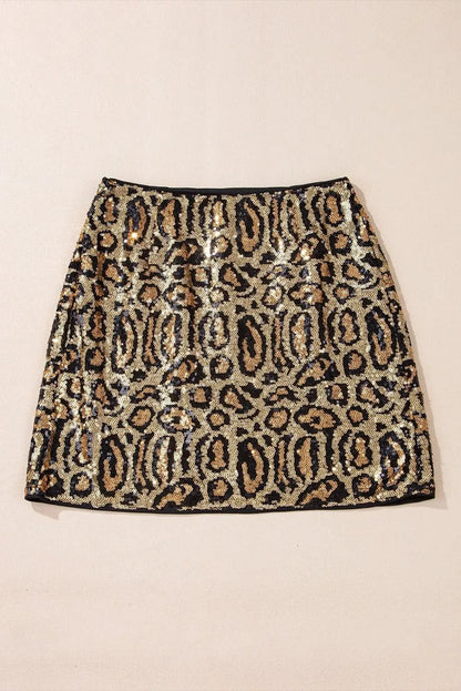 Sparkling leopard print sequin mini skirt