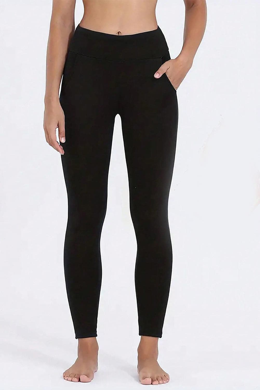 High Waist Wide Waistband Fleece Leggings.