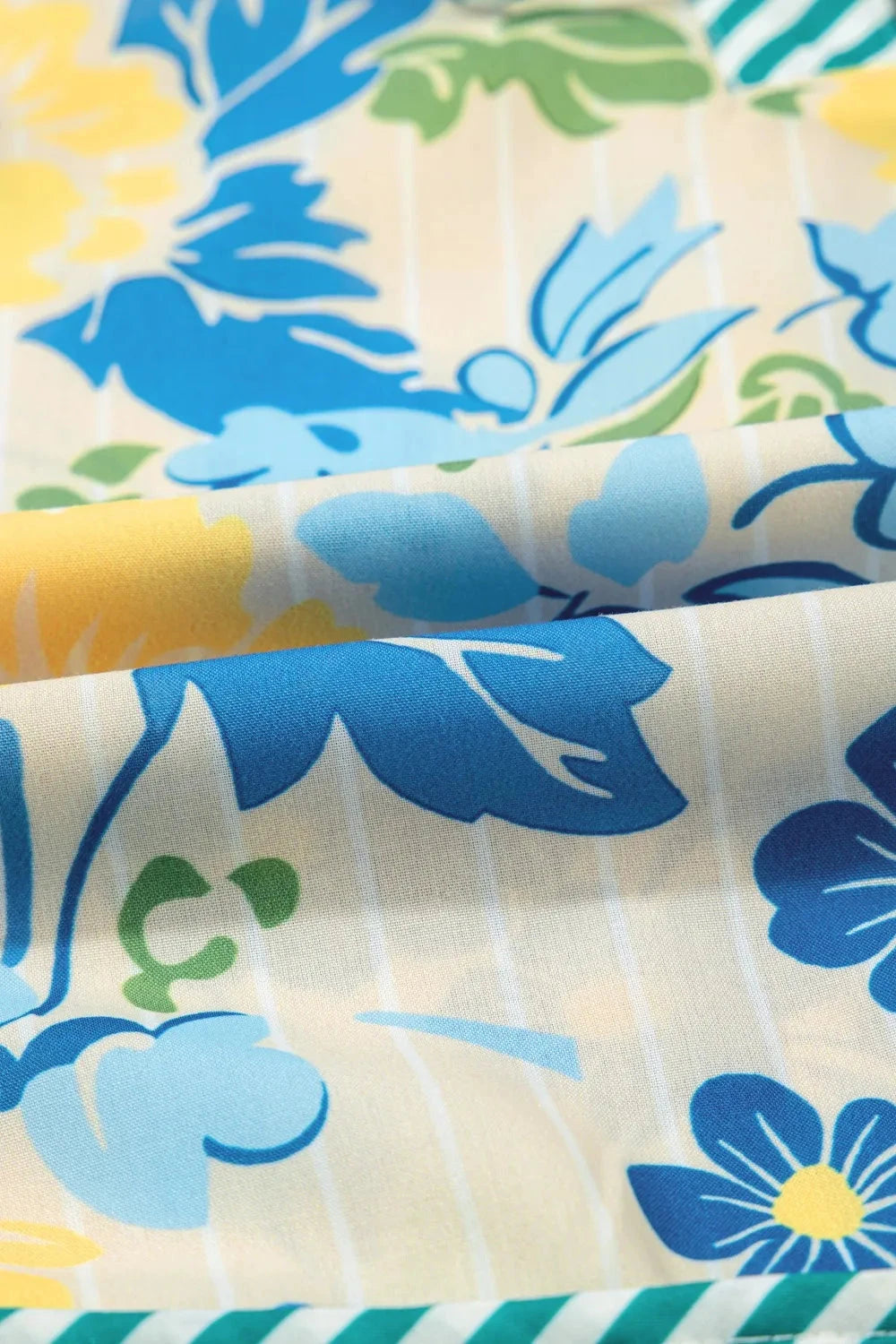 Floral Striped Trim Puff Short Sleeve Dress Simply Love