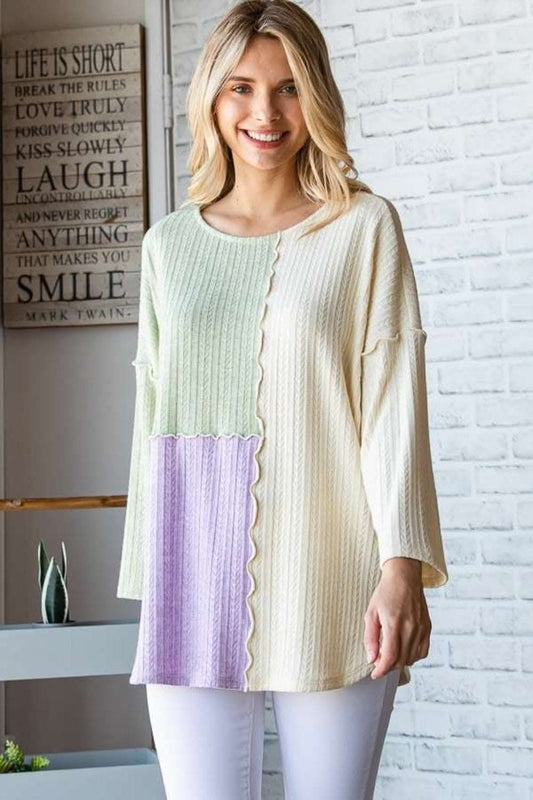 Culture Code Color Block Round Neck Dropped Shoulder Blouse - Love Salve 