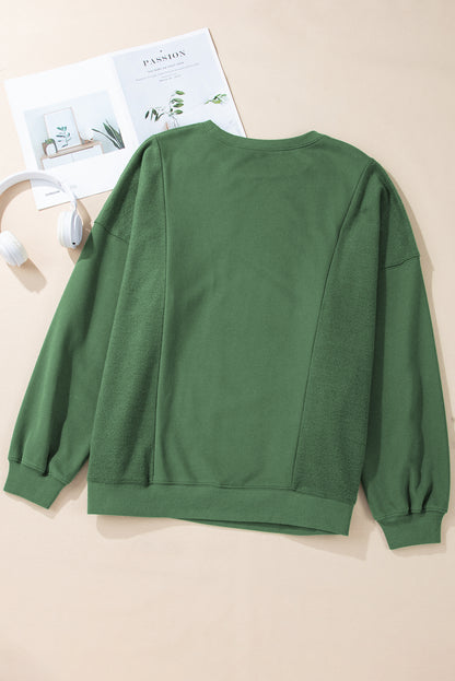 Chic plus size blackish green patchwork crewneck sweatshirt