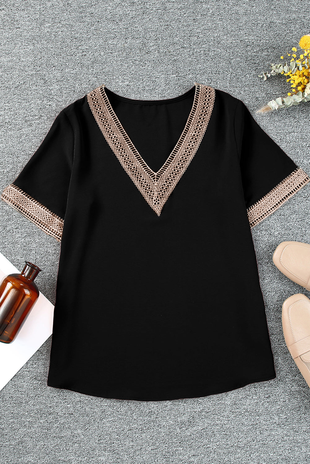 Elegant black lace v-neck top for plus sizes