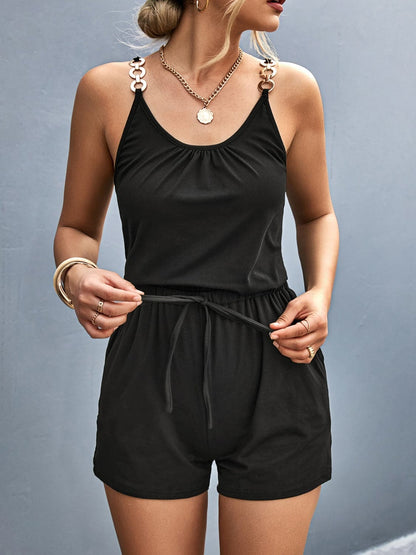 Scoop Neck Romper with Pockets.