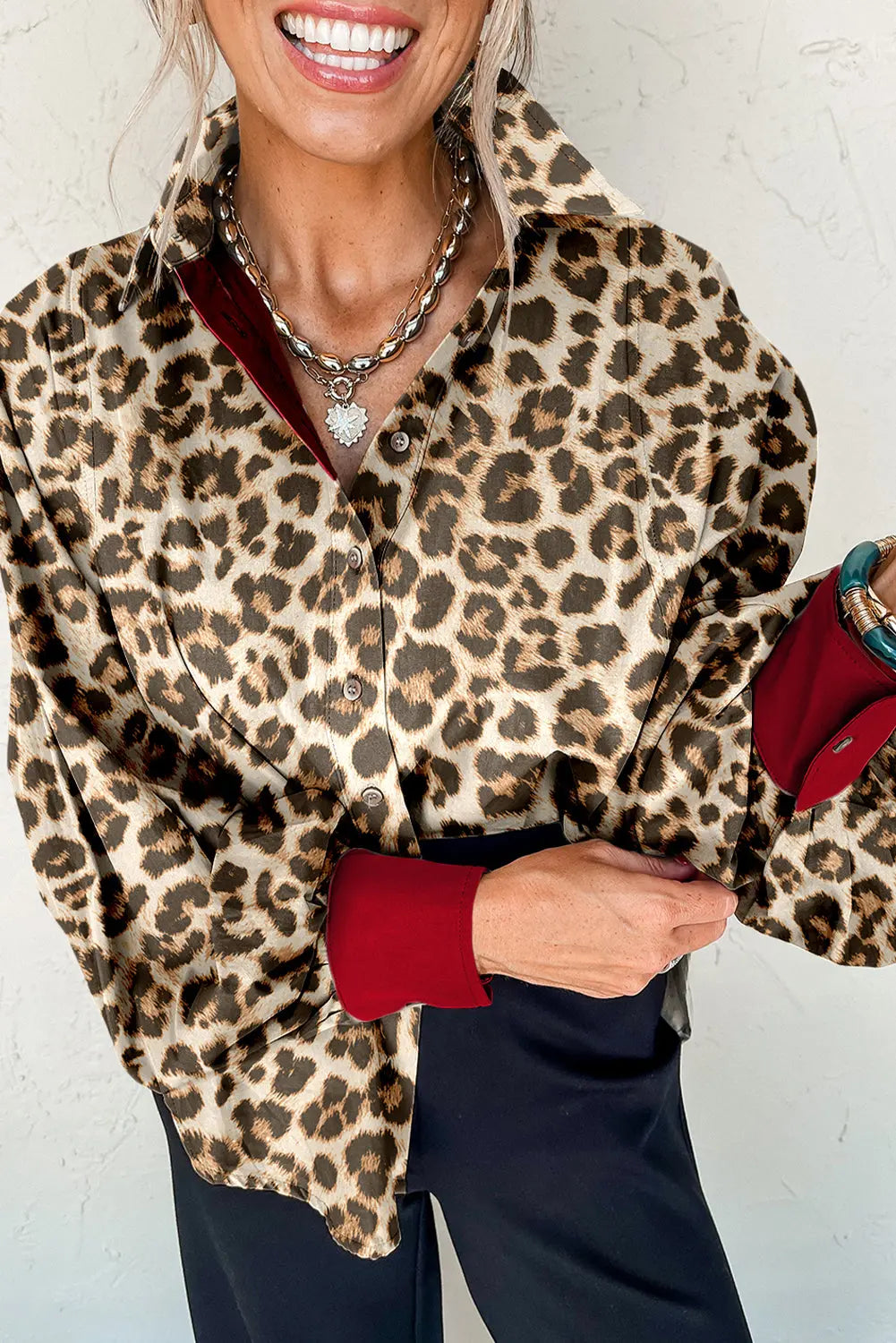 Khaki Leopard Print Shirt With Contrast Edge Detailing Dear-Lover Dropshipping