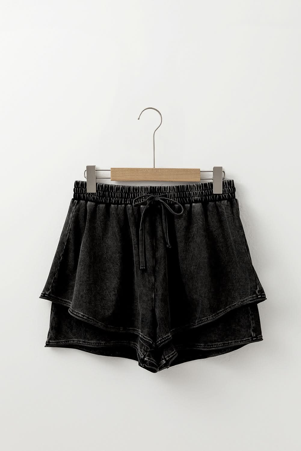 Chic Black Mineral Wash High-Waisted French Terry Casual Shorts