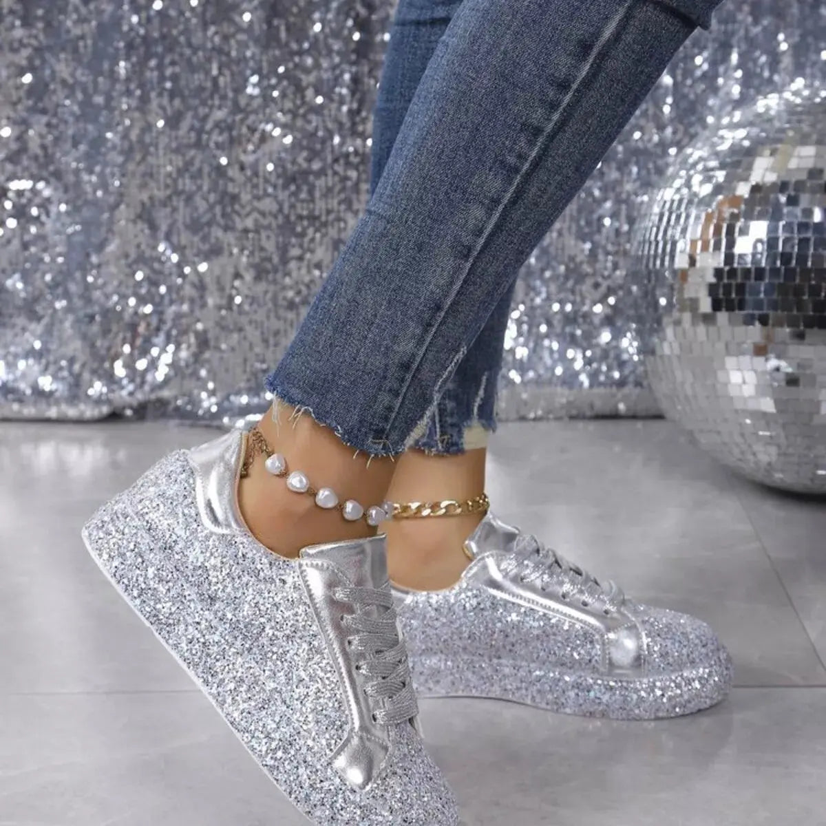 Sparkling Lace Up Sneakers Simply Love