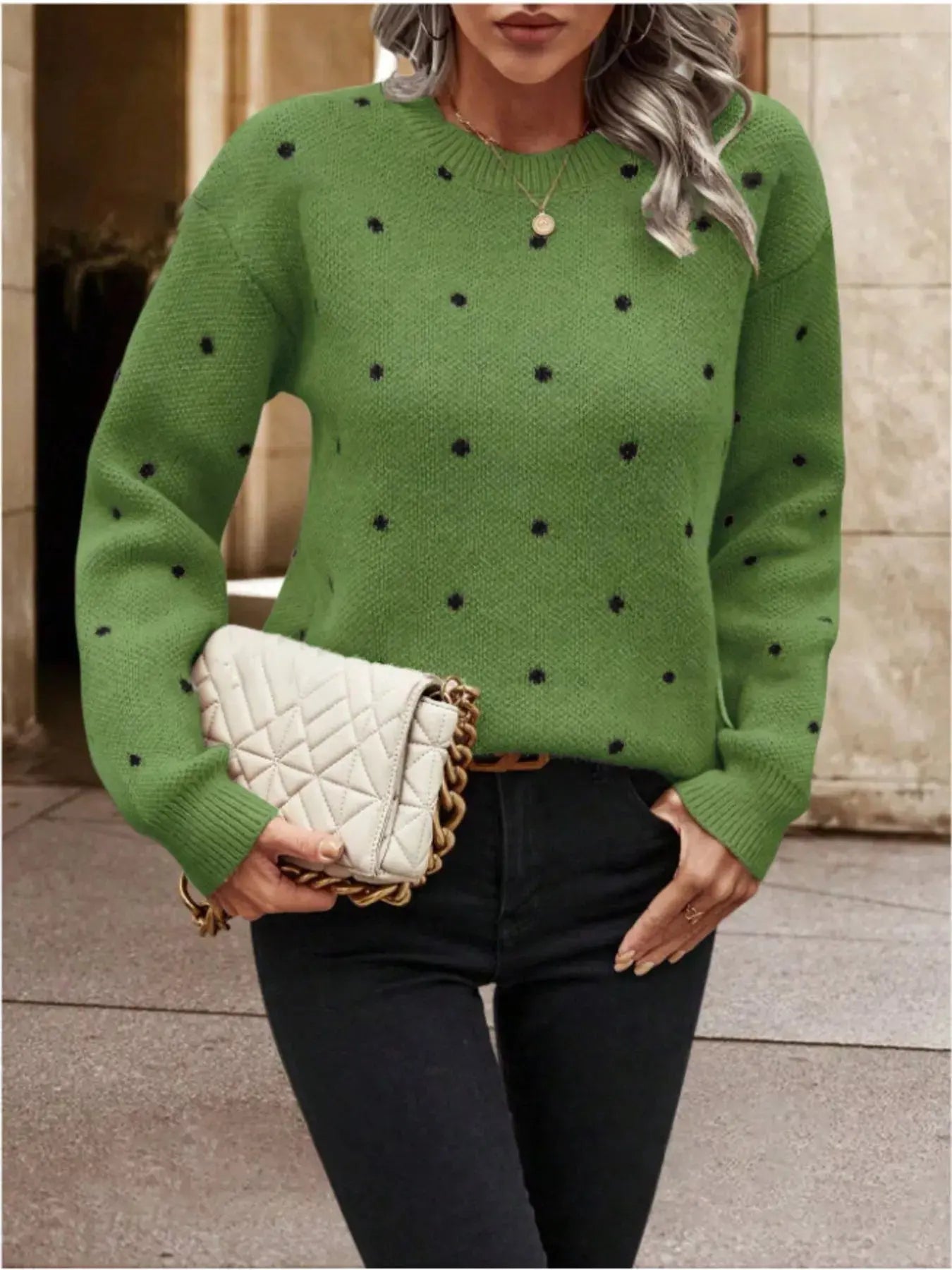 Polka Dot Long Sleeve Sweater Simply Love